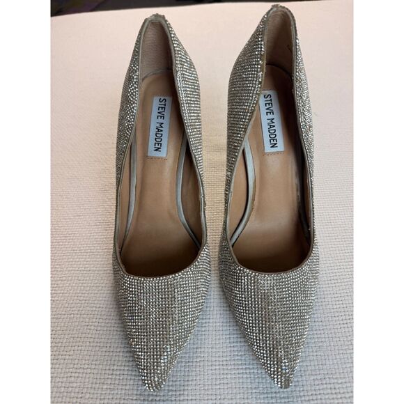 Steve Madden Shoes - Steve Madden “Daisie” Rhinestone Stiletto Pumps Silver Size 8 Heels Sparkly